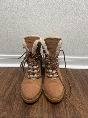Kate Spade Tan Faux-Shearling Lace-Up Winter Boots